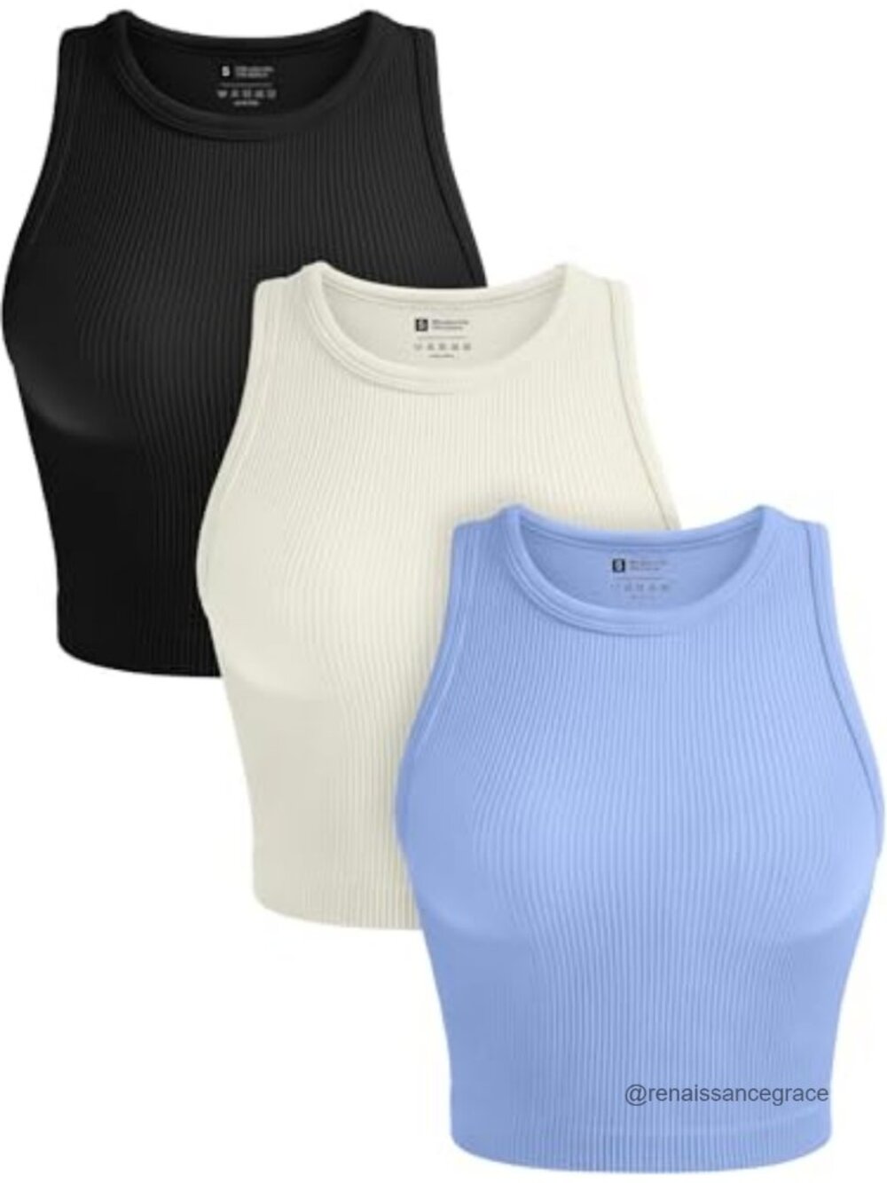 Womens 3 Pack Seamless Ribbed Crop Tank Tops High Neck Racerback Workout Gym